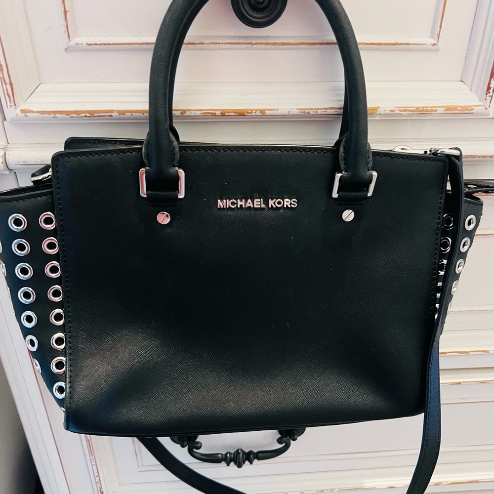 Michael Kors Black Satchel with Silver Accents